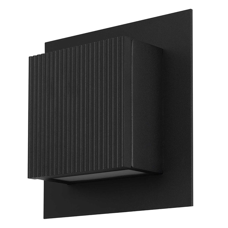 Alteck Miami 8in 1-Light LED Outdoor Sconce | Art Deco Sand Black Aluminum and Sand Blast Glass | Porch & Entryway | Model AW0060-3CCT-W-BK