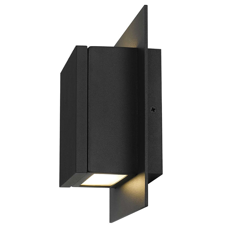Alteck Miami 8in 1-Light LED Outdoor Sconce | Art Deco Sand Black Aluminum and Sand Blast Glass | Porch & Entryway | Model AW0060-3CCT-W-BK