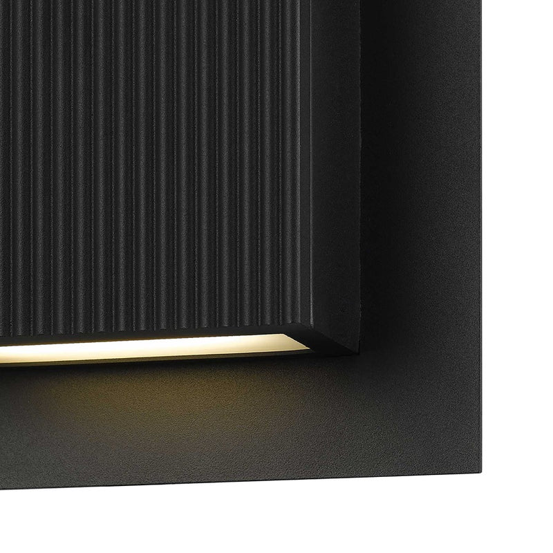 Alteck Miami 8in 1-Light LED Outdoor Sconce | Art Deco Sand Black Aluminum and Sand Blast Glass | Porch & Entryway | Model AW0060-3CCT-W-BK