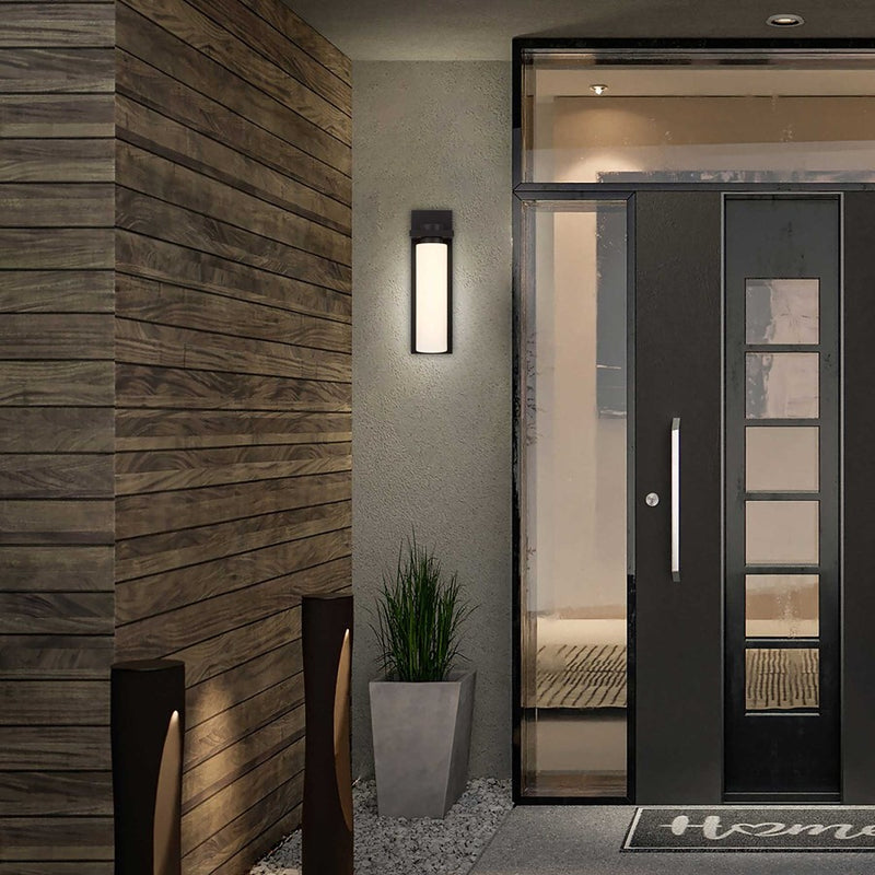 Alteck Kast 19in 1-Light LED Outdoor Wall Sconce | Contemporary Dark Bronze and Etched White Opal Glass | Entryway & Patio | Model AW0094-3CCT-W-DB
