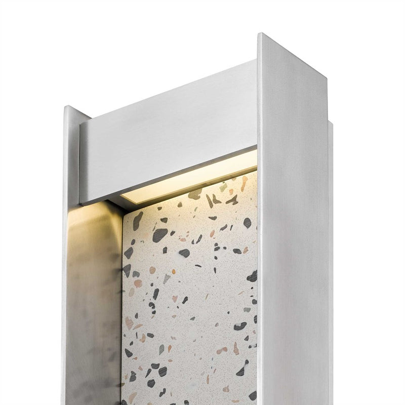 Alteck Terrazzo 14in 1-Light LED Outdoor Wall Sconce | Mid-Century Brushed Aluminum and Sand Blast Glass | Entryway & Patio | Model AW0095-3CCT-W-BA