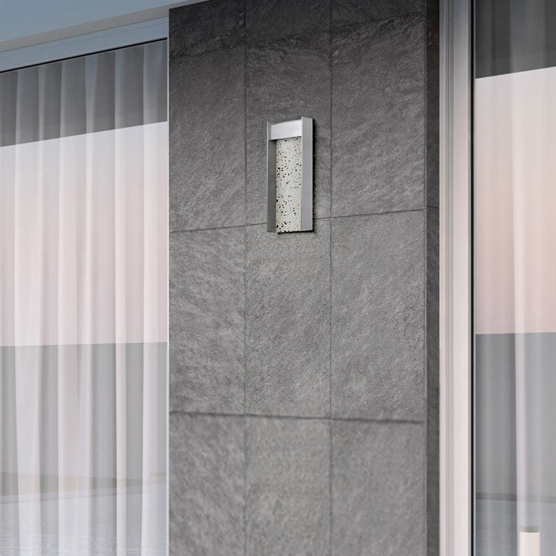 Alteck Terrazzo 14in 1-Light LED Outdoor Wall Sconce | Mid-Century Brushed Aluminum and Sand Blast Glass | Entryway & Patio | Model AW0095-3CCT-W-BA