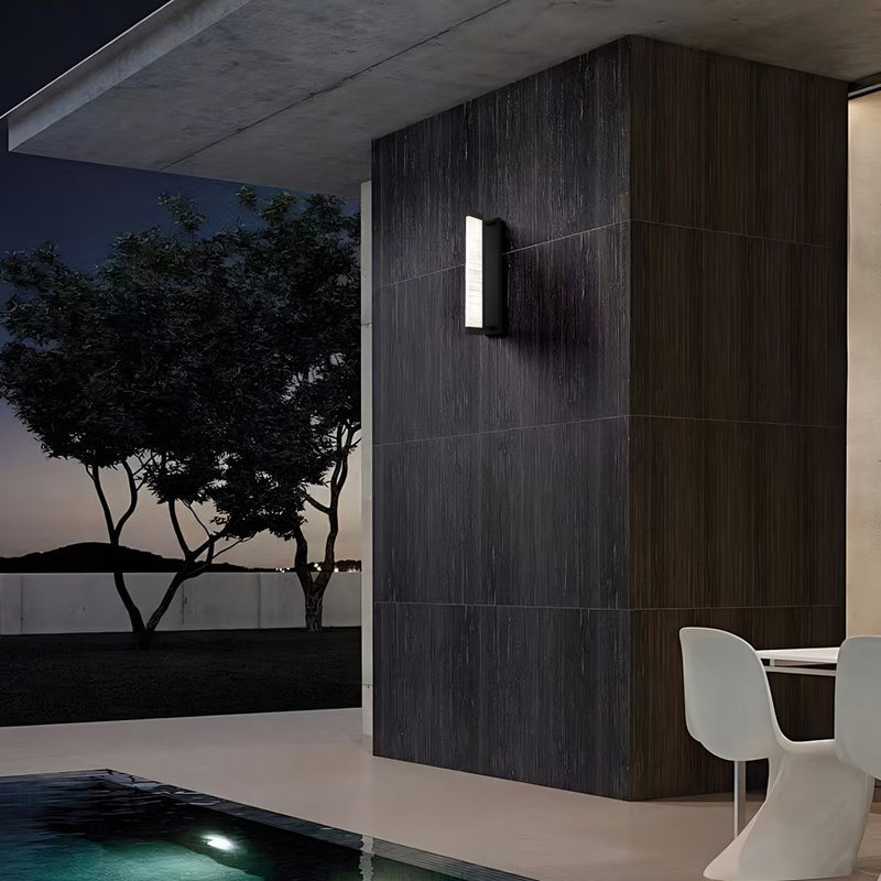 Alteck Solice 21in 1-Light LED Outdoor Wall Sconce | Contemporary Sand Black and Clear Sawn Glass | Entryway & Patio | Model AW0097-3CCT-W-BK