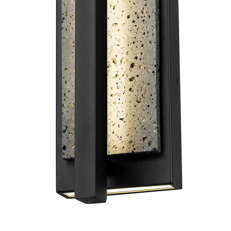 Alteck Dakota 16in 1-Light Outdoor Wall Sconce | Contemporary Sand Black Aluminum and Travertine | Entryway & Patio | Model AW0102-3CCT-W-BK