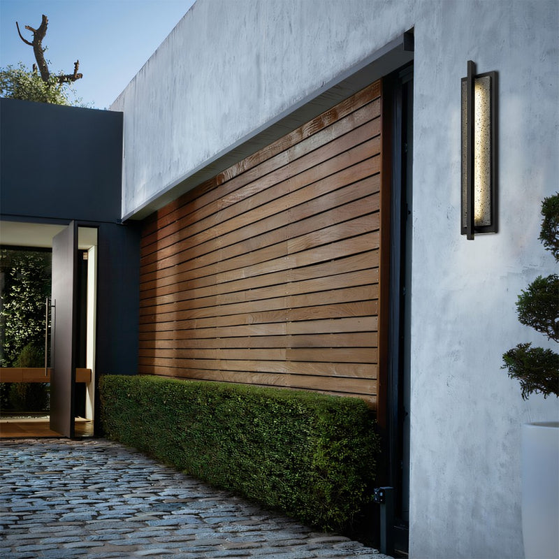 Alteck Dakota 32in 1-Light LED Outdoor Wall Sconce | Contemporary Sand Black Aluminum and Travertine | Entryway & Patio | Model AW0104-3CCT-W-BK