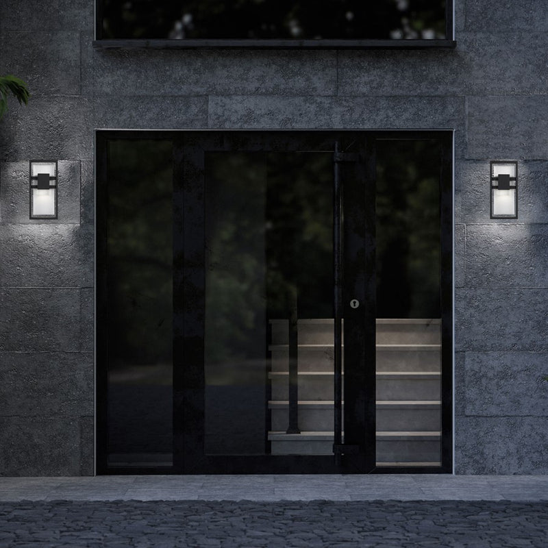 Alteck Mars 12in 1-Light Outdoor Wall Sconce | Contemporary Sand Black and Clear Crystal | Entryway & Patio | Model AW0105-3CCT-W-BK