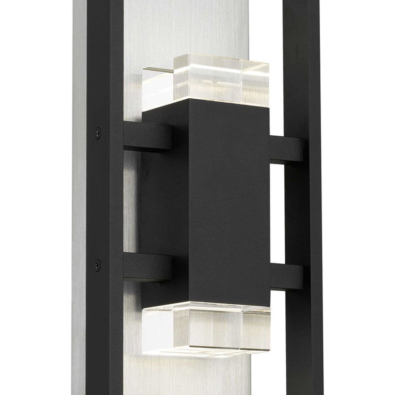 Alteck Mars 18in 1-Light LED Outdoor Sconce | Contemporary Sand Black and Clear Crystal | Entryway & Patio | Model AW0106-3CCT-W-BK