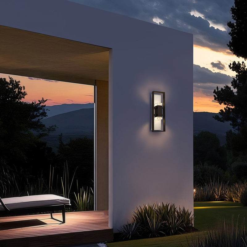 Alteck Mars 18in 1-Light LED Outdoor Sconce | Contemporary Sand Black and Clear Crystal | Entryway & Patio | Model AW0106-3CCT-W-BK