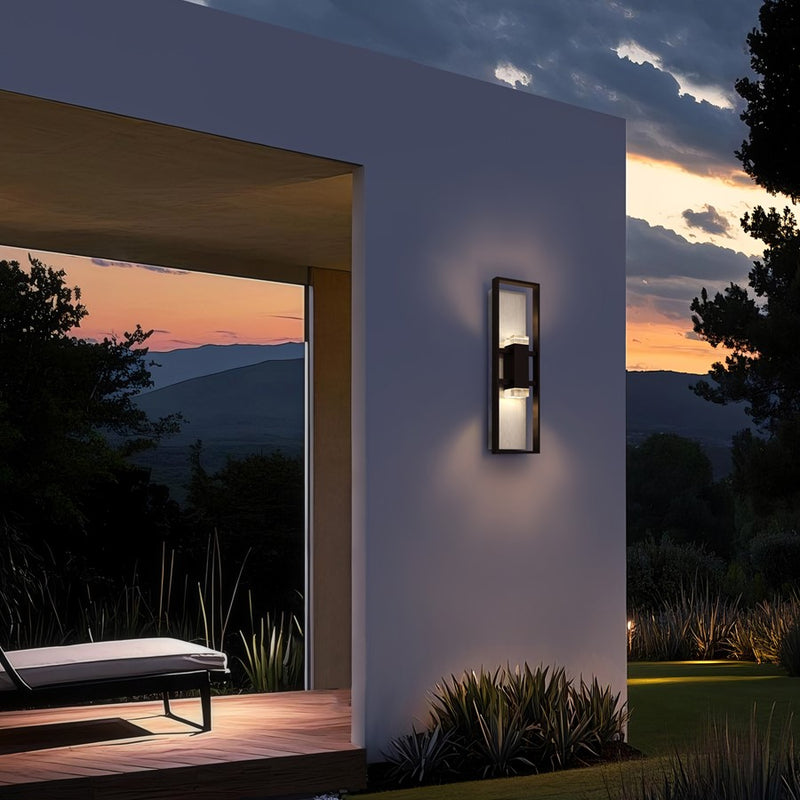 Alteck Mars 24in 1-Light Outdoor Wall Sconce | Contemporary Sand Black Aluminum and Clear Glass with Crystal Accents | Model AW0107-3CCT-W-BK