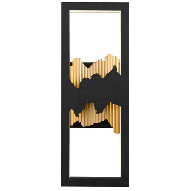 Alteck Sunrize 15in 1-Light LED Outdoor Wall Sconce | Contemporary Sand Black and Golden Accents | Entryway & Patio | Model AW0111-3CCT-W-BK-PB