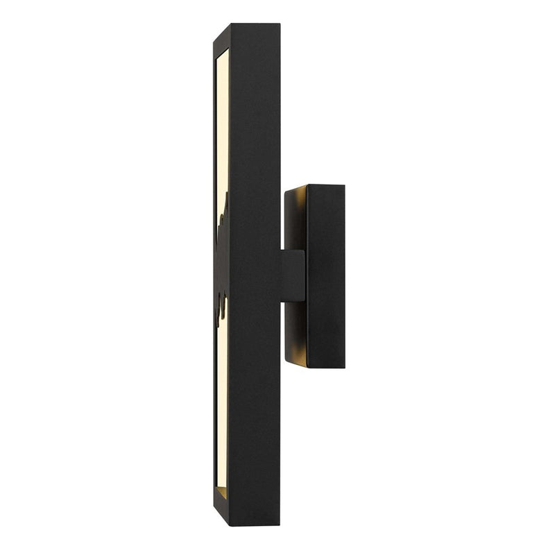 Alteck Sunrize 15in 1-Light LED Outdoor Wall Sconce | Contemporary Sand Black and Golden Accents | Entryway & Patio | Model AW0111-3CCT-W-BK-PB