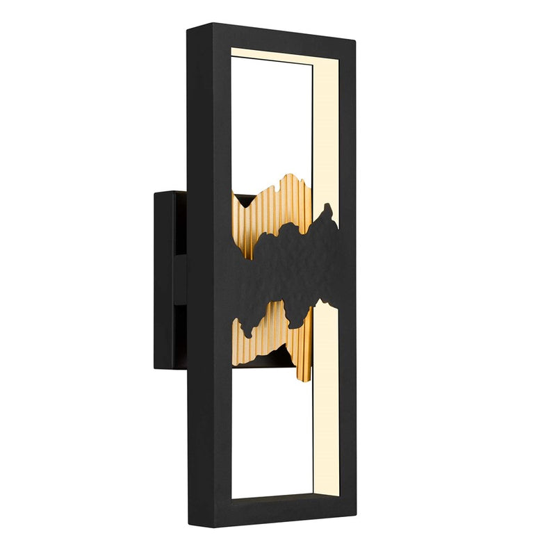 Alteck Sunrize 15in 1-Light LED Outdoor Wall Sconce | Contemporary Sand Black and Golden Accents | Entryway & Patio | Model AW0111-3CCT-W-BK-PB
