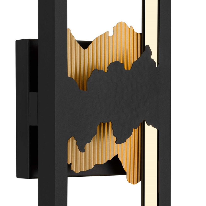 Alteck Sunrize 22in 1-Light LED Outdoor Wall Sconce | Contemporary Sand Black and Golden Accents | Entryway & Patio | Model AW0112-3CCT-W-BK-PB