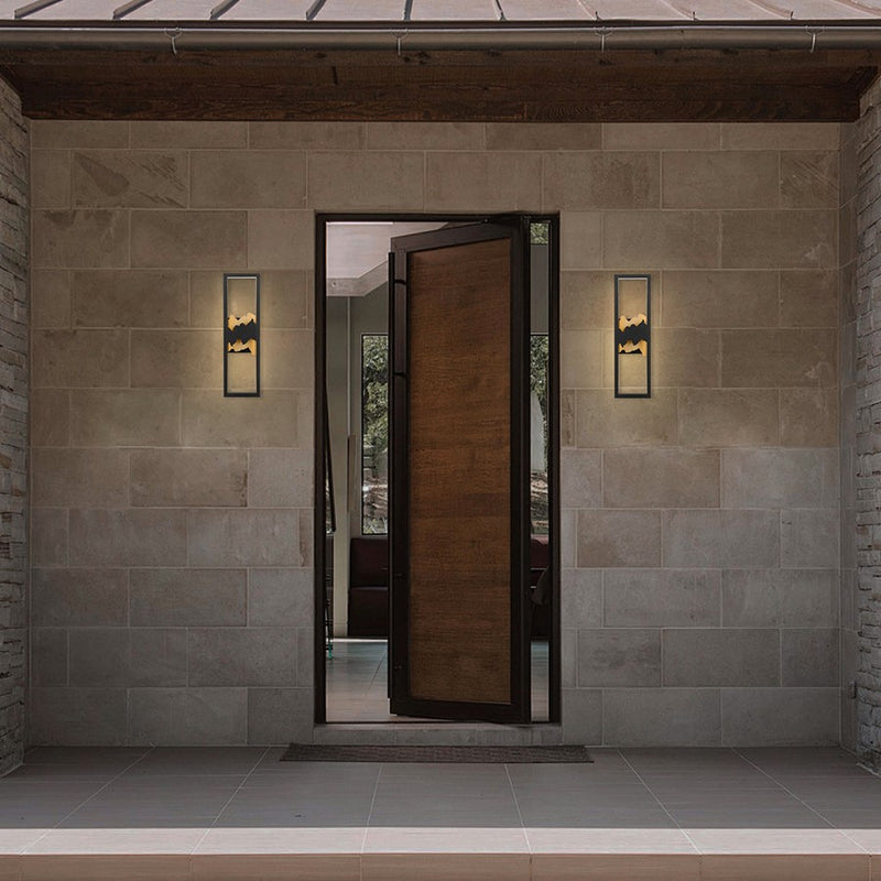 Alteck Sunrize 22in 1-Light LED Outdoor Wall Sconce | Contemporary Sand Black and Golden Accents | Entryway & Patio | Model AW0112-3CCT-W-BK-PB