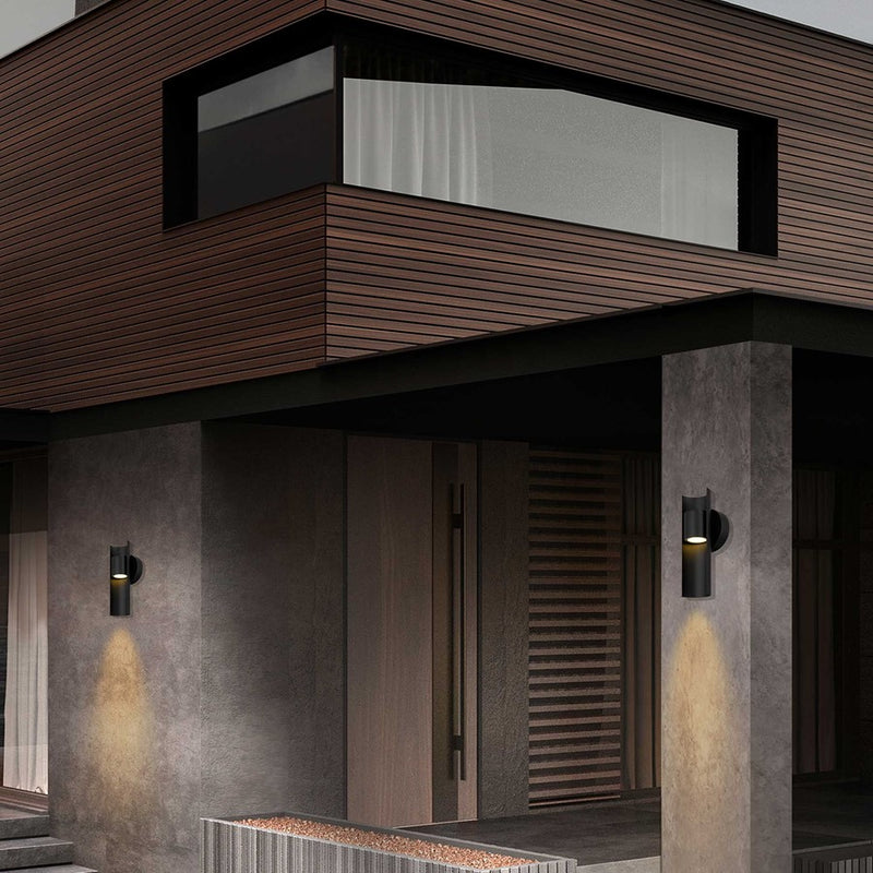Alteck Hugo 11.5in 1-Light Outdoor Wall Sconce | Contemporary Sand Black and Sand Blast Glass | Covered Patio & Entryway | Model AW0113-3CCT-W-BK