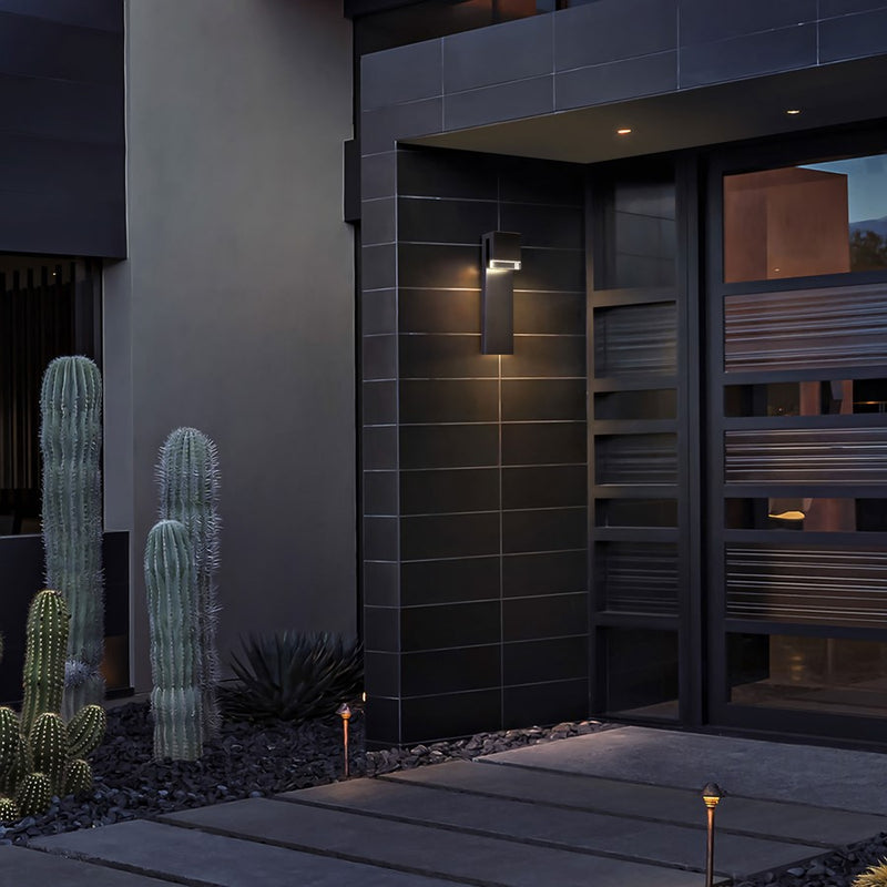 Alteck Lagos 24in LED Outdoor Sconce | Contemporary Sand Black Aluminum with Clear Crystal | Entryway & Covered Patio | Model AW0118-3CCT-W-BK