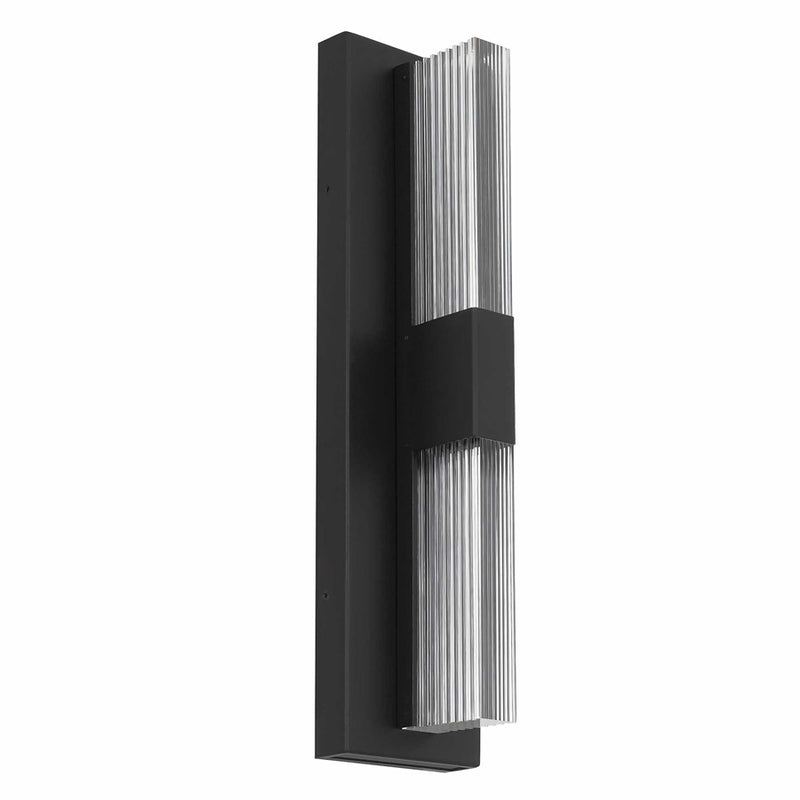 Alteck Arles 18in 1-Light LED Outdoor Wall Sconce | Contemporary Sand Black Aluminum and V-Grove Acrylic | Entryway & Patio | Model AW0121-3CCT-W-BK