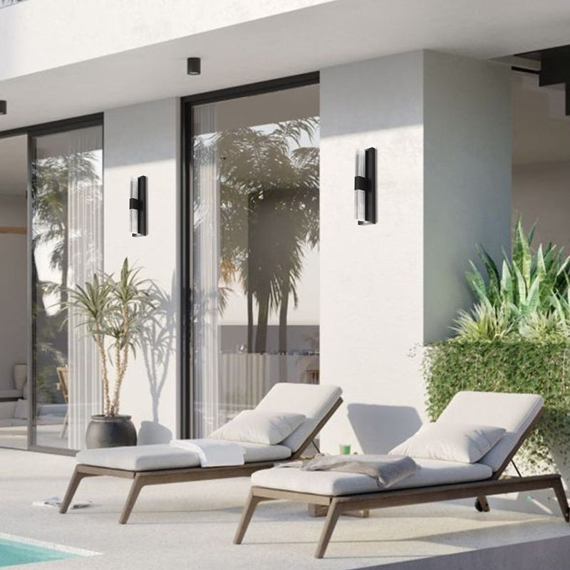 Alteck Arles 18in 1-Light LED Outdoor Wall Sconce | Contemporary Sand Black Aluminum and V-Grove Acrylic | Entryway & Patio | Model AW0121-3CCT-W-BK