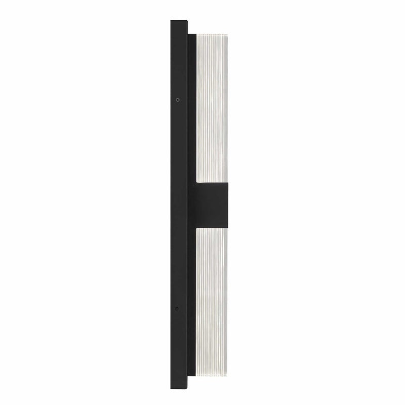 Alteck Arles 25in LED Outdoor Wall Sconce | Contemporary Sand Black Aluminum and V-Groove Acrylic | Porch & Entryway | Model AW0122-3CCT-W-BK