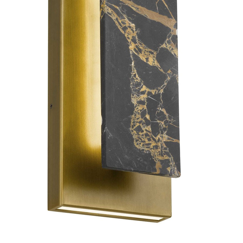 Alteck Zoey 18in 1-Light LED Outdoor Wall Sconce | Contemporary Painted Antique Brass and Black Marble | Entryway & Patio | Model AW0123-3CCT-W-PAB