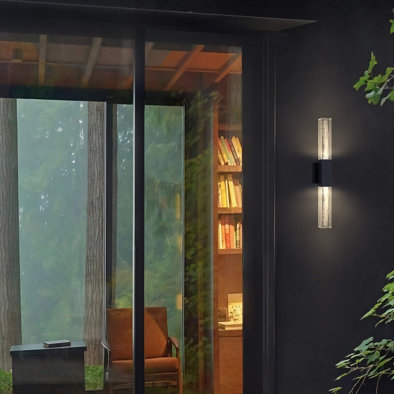 Alteck Folio 24in 1-Light LED Outdoor Wall Sconce | Contemporary Sand Black Aluminum and Clear Wispy Glass | Entryway | Model AW0129-3CCT-W-BK