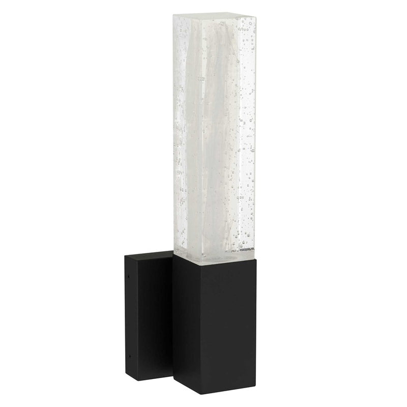 Alteck Folio 14in LED Outdoor Sconce | Contemporary Sand Black and Clear Wispy Glass | Porch & Entryway | 653 Lumens, 3-CCT | Model AW0130-3CCT-W-BK