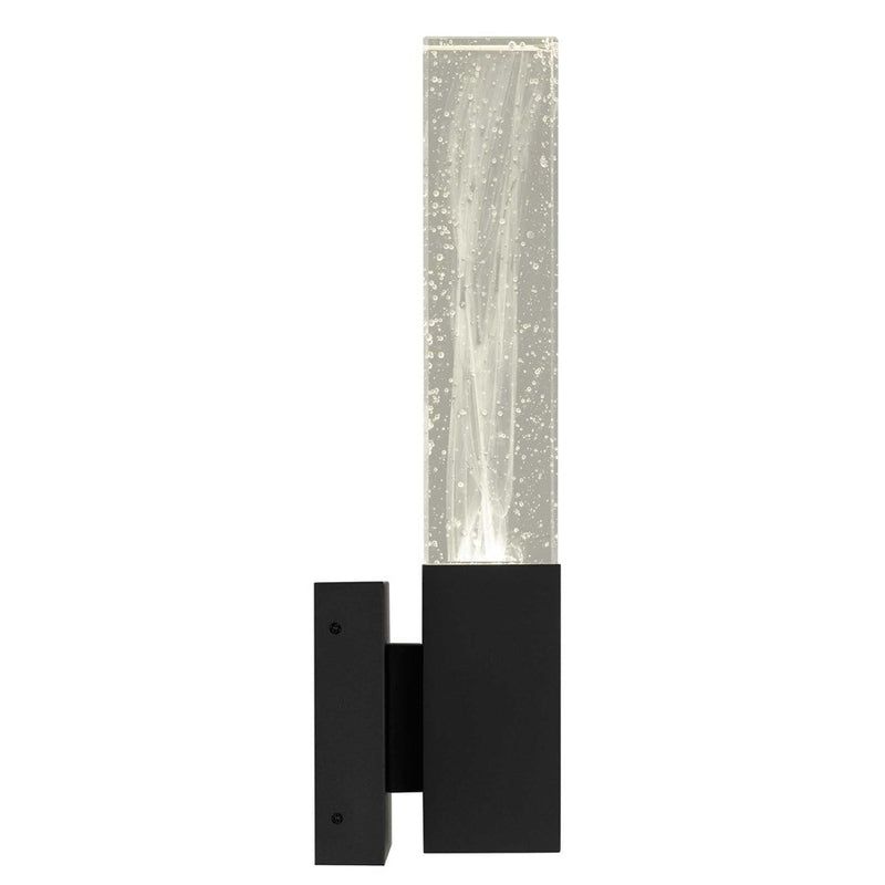 Alteck Folio 14in LED Outdoor Sconce | Contemporary Sand Black and Clear Wispy Glass | Porch & Entryway | 653 Lumens, 3-CCT | Model AW0130-3CCT-W-BK