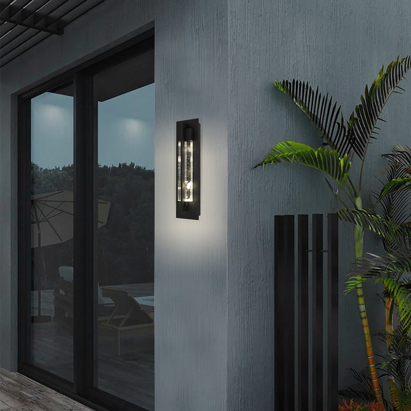Alteck Rivera 20in LED Outdoor Wall Sconce | Contemporary Sand Black Aluminum and Cloudy Crystal | Entryway & Covered Patio | Model AW0133-3CCT-W-BK