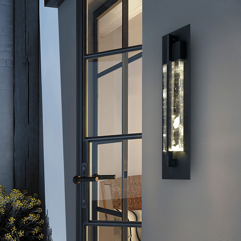 Alteck Rivera 26in 1-Light Outdoor Wall Sconce | Contemporary Sand Black and Cloudy Crystal | Entryway & Patio | Model AW0134-3CCT-W-BK