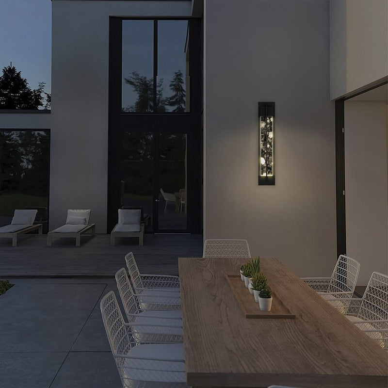Alteck Rivera 32in 1-Light LED Outdoor Wall Sconce | Contemporary Sand Black and Cloudy Glass | Entryway & Patio | Model AW0135-3CCT-W-BK