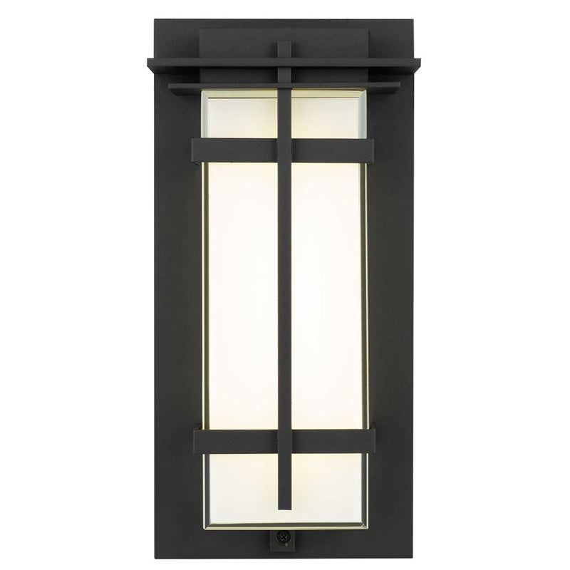 Alteck Frank 13in LED Outdoor Wall Sconce | Contemporary Sand Black Aluminum and Mitered White Glass | Porch & Entryway | Model AW0136-3CCT-W-BK