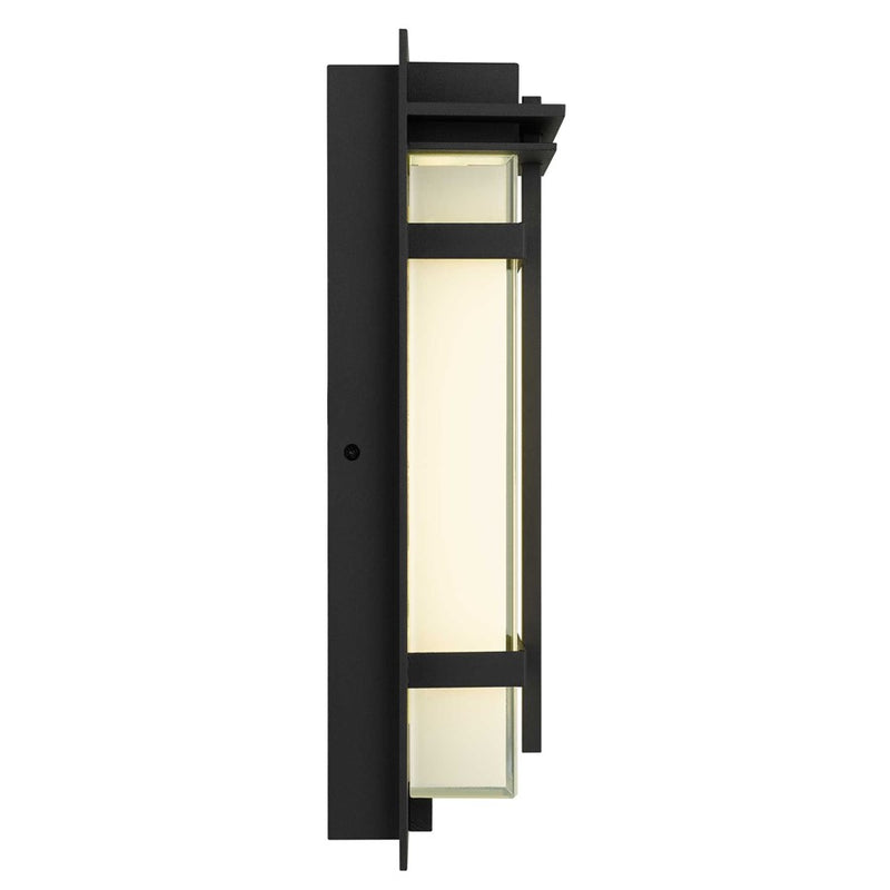 Alteck Frank 13in LED Outdoor Wall Sconce | Contemporary Sand Black Aluminum and Mitered White Glass | Porch & Entryway | Model AW0136-3CCT-W-BK