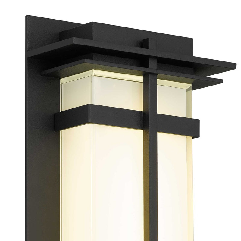 Alteck Frank 13in LED Outdoor Wall Sconce | Contemporary Sand Black Aluminum and Mitered White Glass | Porch & Entryway | Model AW0136-3CCT-W-BK
