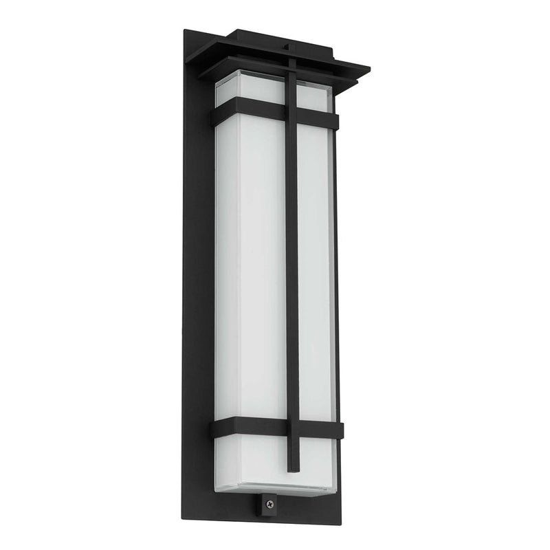 Alteck Frank 18in 1-Light LED Outdoor Wall Sconce | Contemporary Sand Black Aluminum and Mitered White Glass | Entryway | Model AW0137-3CCT-W-BK