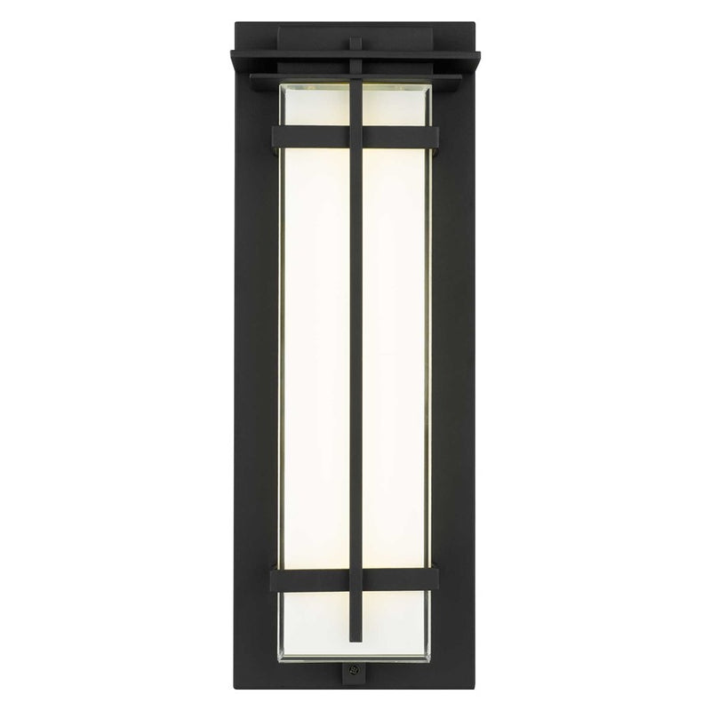 Alteck Frank 18in 1-Light LED Outdoor Wall Sconce | Contemporary Sand Black Aluminum and Mitered White Glass | Entryway | Model AW0137-3CCT-W-BK