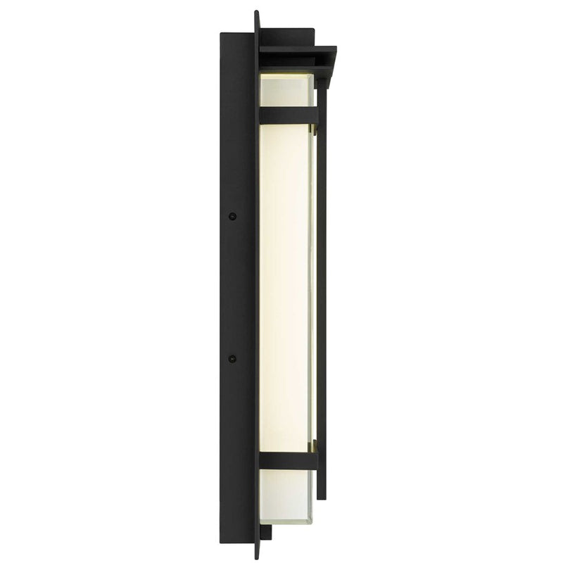 Alteck Frank 18in 1-Light LED Outdoor Wall Sconce | Contemporary Sand Black Aluminum and Mitered White Glass | Entryway | Model AW0137-3CCT-W-BK