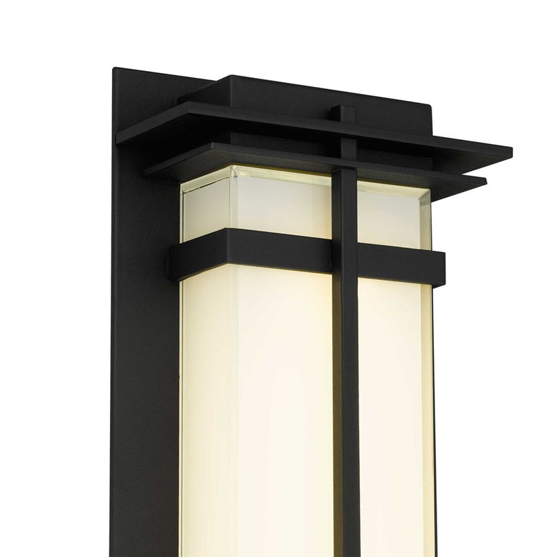 Alteck Frank 18in 1-Light LED Outdoor Wall Sconce | Contemporary Sand Black Aluminum and Mitered White Glass | Entryway | Model AW0137-3CCT-W-BK