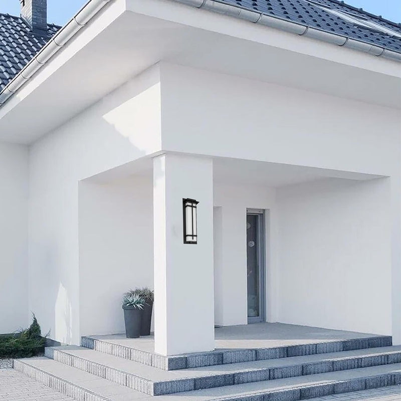 Alteck Frank 18in 1-Light LED Outdoor Wall Sconce | Contemporary Sand Black Aluminum and Mitered White Glass | Entryway | Model AW0137-3CCT-W-BK