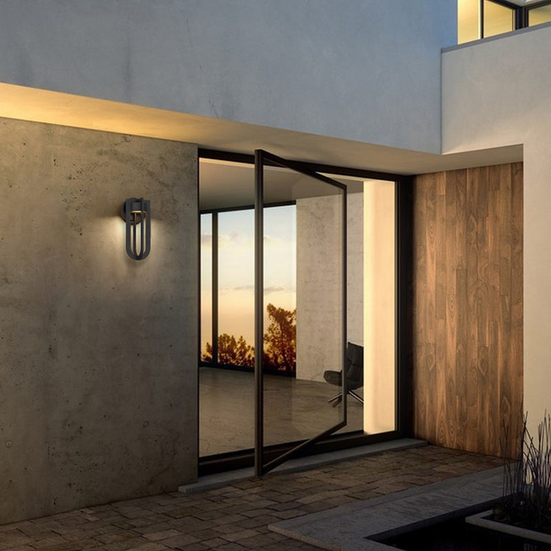 Alteck Furo 12in 1-Light LED Outdoor Sconce | Contemporary Dark Bronze and Sand Blast Glass | Covered Patio & Entryway | Model AW0138-3CCT-W-DB