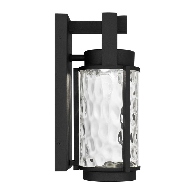 Alteck Winston 12in 1-Light LED Outdoor Wall Sconce | Contemporary Sand Black Aluminum and Clear Hammered Glass | Entryway | Model AW0140-3CCT-W-BK