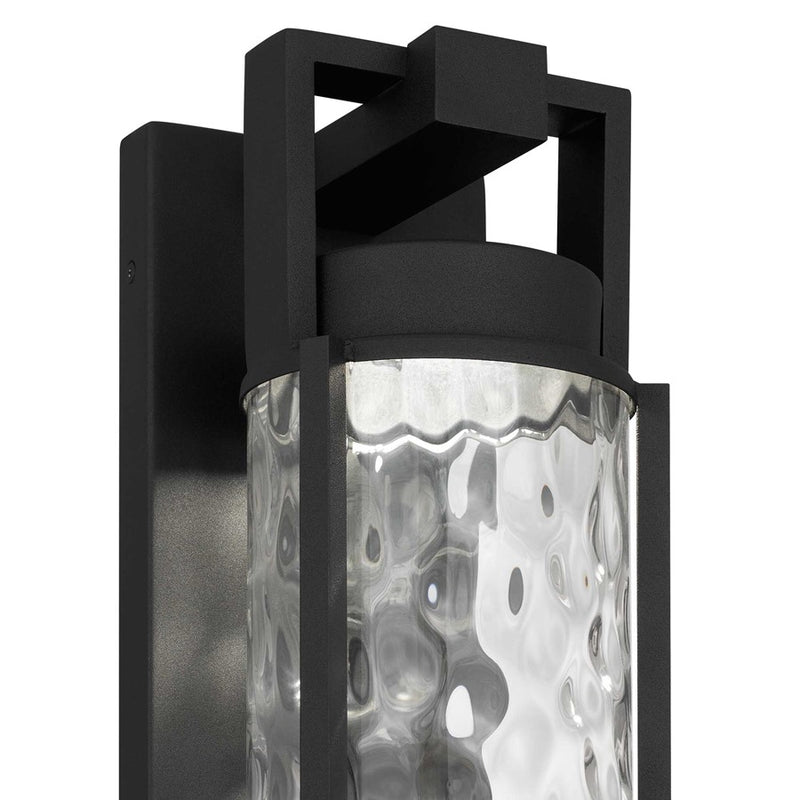 Alteck Winston 12in 1-Light LED Outdoor Wall Sconce | Contemporary Sand Black Aluminum and Clear Hammered Glass | Entryway | Model AW0140-3CCT-W-BK