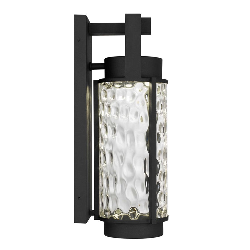 Alteck Winston 17in LED Outdoor Sconce | Contemporary Sand Black and Clear Hammered Glass | Porch & Garage | 532 Lumens | Model AW0141-3CCT-W-BK