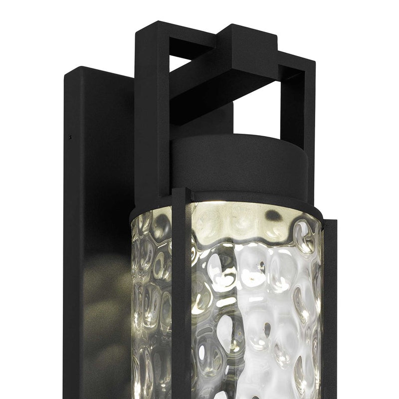Alteck Winston 17in LED Outdoor Sconce | Contemporary Sand Black and Clear Hammered Glass | Porch & Garage | 532 Lumens | Model AW0141-3CCT-W-BK