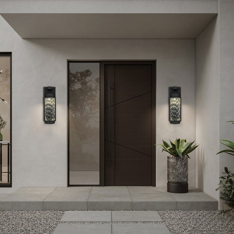 Alteck Winston 17in LED Outdoor Sconce | Contemporary Sand Black and Clear Hammered Glass | Porch & Garage | 532 Lumens | Model AW0141-3CCT-W-BK
