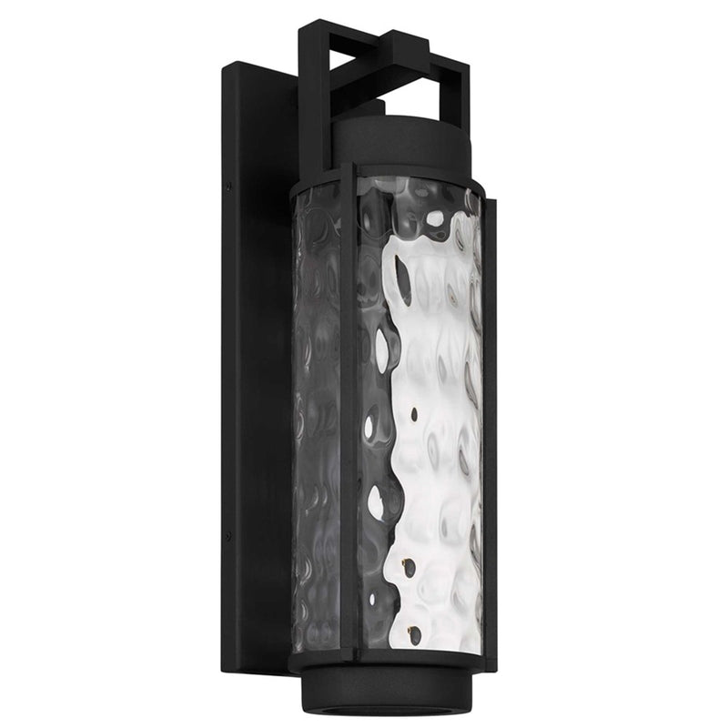 Alteck Winston 22in LED Outdoor Sconce | Contemporary Sand Black and Clear Hammered Glass | Porch & Garage | 633 Lumens | Model AW0142-3CCT-W-BK