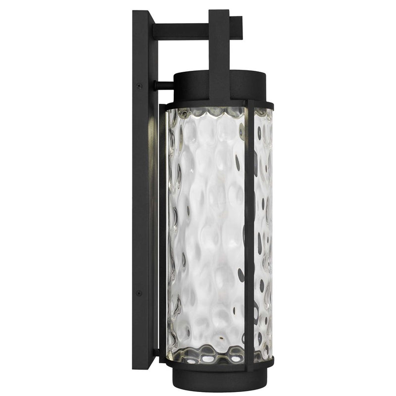Alteck Winston 22in LED Outdoor Sconce | Contemporary Sand Black and Clear Hammered Glass | Porch & Garage | 633 Lumens | Model AW0142-3CCT-W-BK