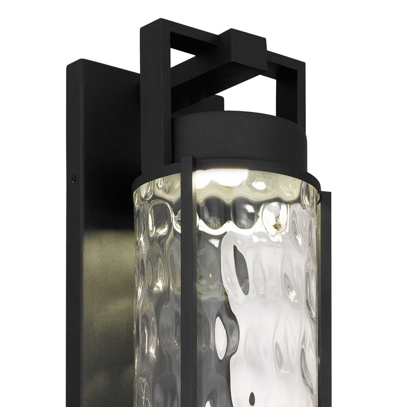 Alteck Winston 22in LED Outdoor Sconce | Contemporary Sand Black and Clear Hammered Glass | Porch & Garage | 633 Lumens | Model AW0142-3CCT-W-BK