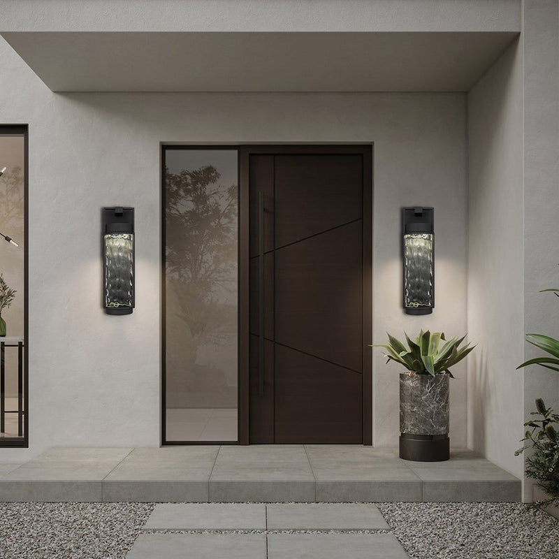 Alteck Winston 22in LED Outdoor Sconce | Contemporary Sand Black and Clear Hammered Glass | Porch & Garage | 633 Lumens | Model AW0142-3CCT-W-BK