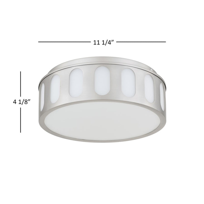 Alteck Opera 11.25in 1-Light LED Flush Mount | Transitional Brushed Nickel Steel and Frosted PC | Hallway & Bedroom | Model BFM0022-5CCT-BN