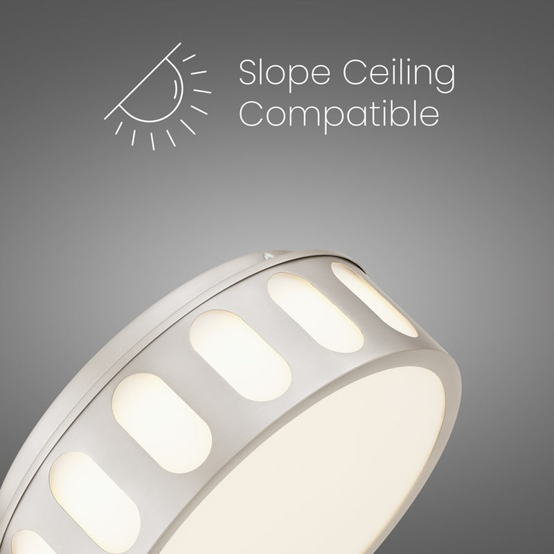Alteck Opera 11.25in 1-Light LED Flush Mount | Transitional Brushed Nickel Steel and Frosted PC | Hallway & Bedroom | Model BFM0022-5CCT-BN